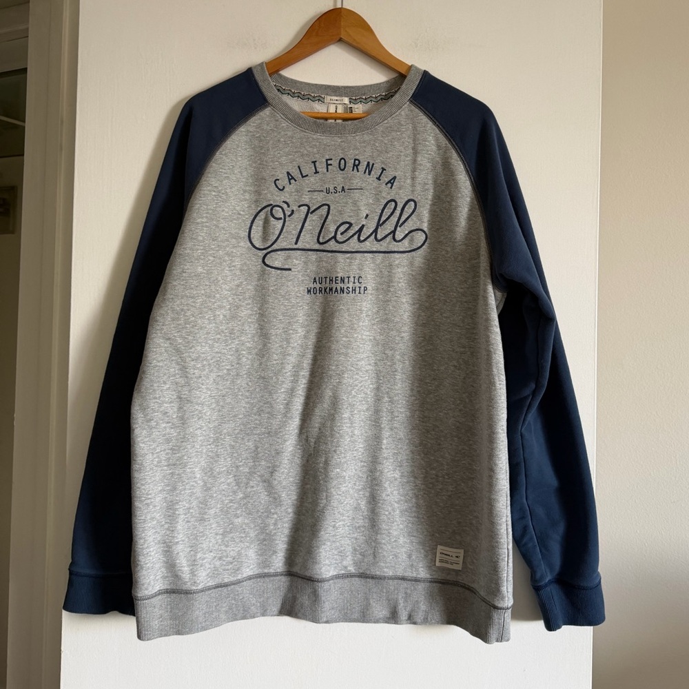 O’Neill Men’s Gray/Navy Blue Classic Neutral Crewneck Terry Cloth Sweatshirt XXL